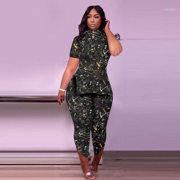 plus size tracksuits zjfzml zz women clothing two piece set splash ink print short sleeve t-shirt+split hem pants drop wholesale, Black
plus size tracksuits zjfzml zz women clothing two piece set splash ink print short sleeve t-shirt+split hem pants drop wholesale, Black