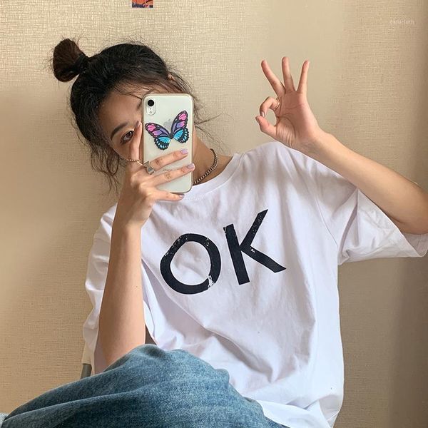 women's t-shirt loose ok letter print t-shirts japanese kawaii ladies ulzzang female korean harajuku clothes for women, White
women's t-shirt loose ok letter print t-shirts japanese kawaii ladies ulzzang female korean harajuku clothes for women, White