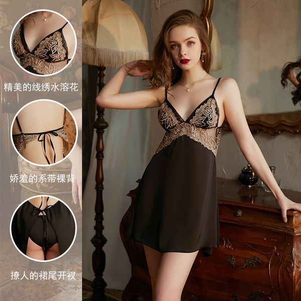 pajamas women's spring and summer suspender nightdress thin backless temptation home clothes set 1094, Black;white
pajamas women's spring and summer suspender nightdress thin backless temptation home clothes set 1094, Black;white