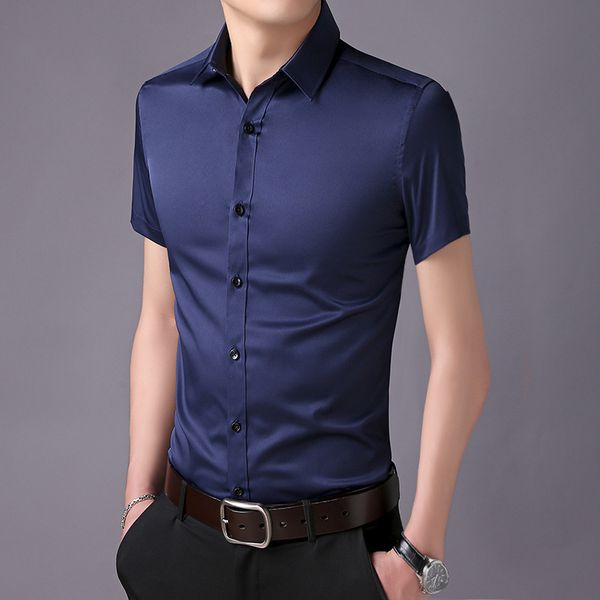 solid shirts men summer casual short sleeve slim formal shirt mens work business brand camisas plus size non iron chemise homme 210524, White;black
solid shirts men summer casual short sleeve slim formal shirt mens work business brand camisas plus size non iron chemise homme 210524, White;black