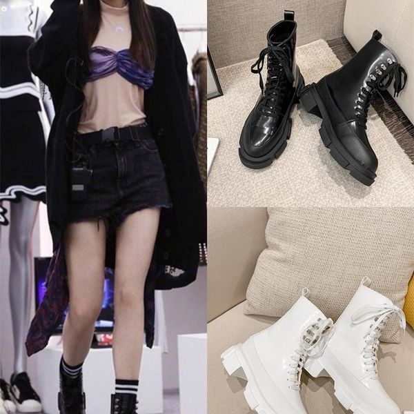 boots white thick bottomed women's handsome versatile ins bandage round head heel fashion, Black
boots white thick bottomed women's handsome versatile ins bandage round head heel fashion, Black