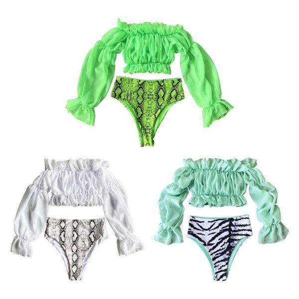 women's swimwear womens bohemian two piece bikini off shoulder puff sleeve chiffon high waist snakeskin bottoms thong swimsuit beac, White;black
women's swimwear womens bohemian two piece bikini off shoulder puff sleeve chiffon high waist snakeskin bottoms thong swimsuit beac, White;black