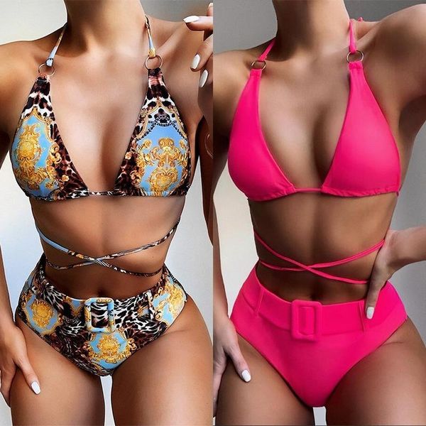 women's swimwear swimsuit 2021 bikini high waist printed halter neck ladies bathing suits womens trajes bano, White;black
women's swimwear swimsuit 2021 bikini high waist printed halter neck ladies bathing suits womens trajes bano, White;black