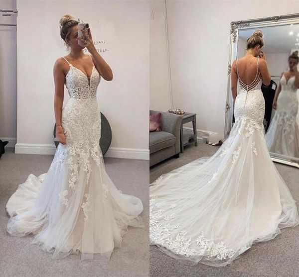 2022 amazing mermaid wedding dresses spaghetti applique straps lace open back u style pearls bridal dress plus size women party, White
2022 amazing mermaid wedding dresses spaghetti applique straps lace open back u style pearls bridal dress plus size women party, White