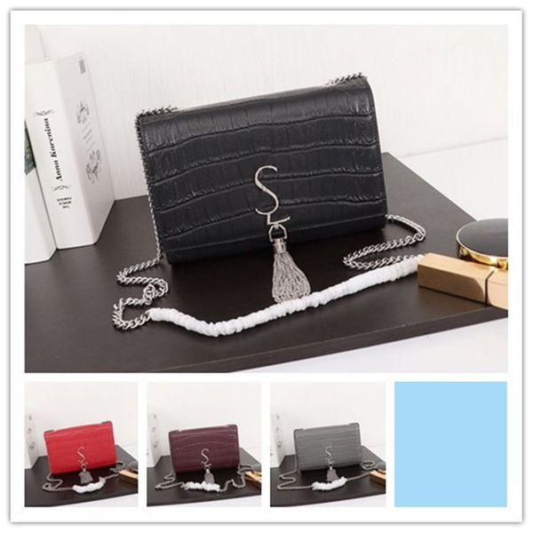 designer luxury dark beige croc tassel crossbody shoulder bag size: 23cm new