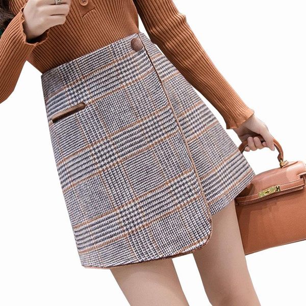skirts 2021 autumn and winter woolen plaid fashion women's skirt high waist button irregular women package hip mini saia, Black
skirts 2021 autumn and winter woolen plaid fashion women's skirt high waist button irregular women package hip mini saia, Black