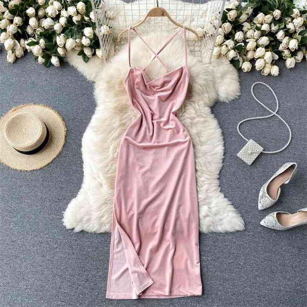 spaghetti strap velvet dress spring women pink sleeveless criss cross backless slim side split midi club 210603, Black;gray
spaghetti strap velvet dress spring women pink sleeveless criss cross backless slim side split midi club 210603, Black;gray