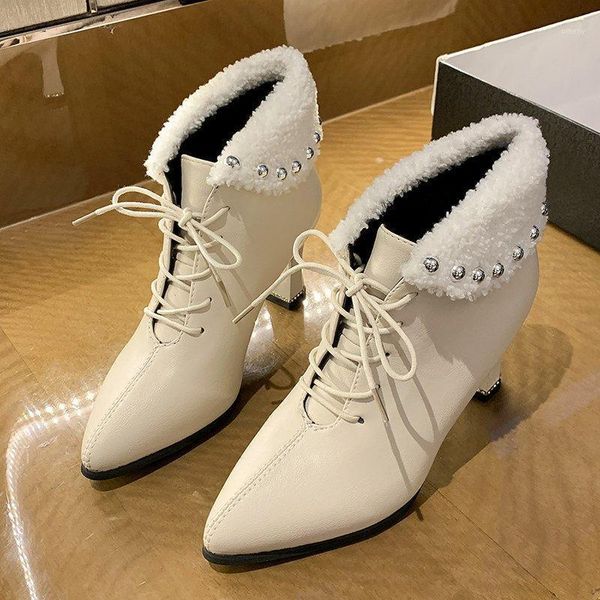 boots rimocy elegant rivet turned-over edge high heels women winter warm short plush lace up pumps woman pointed toe ankle1, Black
boots rimocy elegant rivet turned-over edge high heels women winter warm short plush lace up pumps woman pointed toe ankle1, Black
