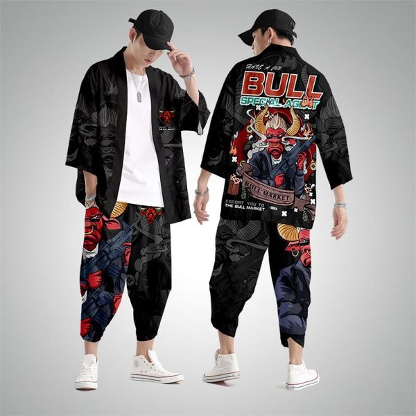 ethnic clothing japanese kimono men black bull print cardigan and pant set shirt blouse yukata haori obi clothes samurai, Red
ethnic clothing japanese kimono men black bull print cardigan and pant set shirt blouse yukata haori obi clothes samurai, Red