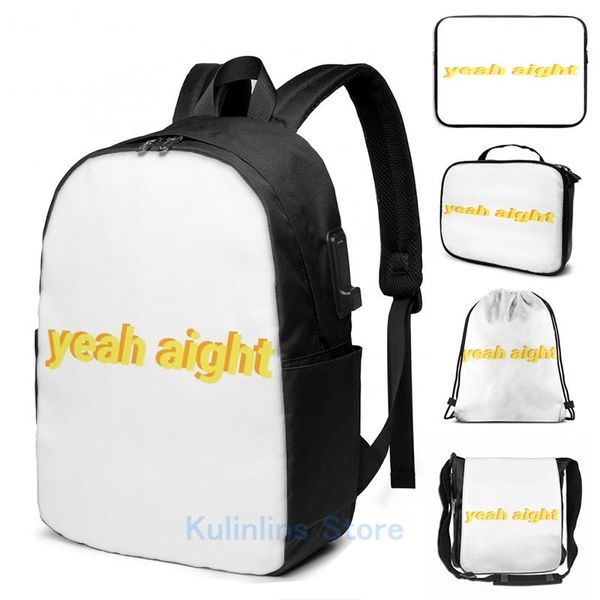 funny graphic print yeah aight usb charge backpack men school bags women bag travel laptop
funny graphic print yeah aight usb charge backpack men school bags women bag travel laptop
