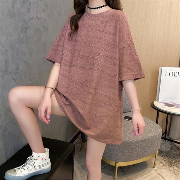 women's t-shirt 2021 short sleeve loose medium long fashion large edition cotton half-sleeved dress, White
women's t-shirt 2021 short sleeve loose medium long fashion large edition cotton half-sleeved dress, White
