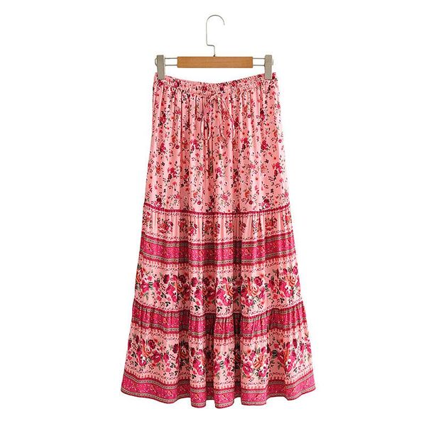 summer women skirts high waist mid calf a line slim floral printed boho beach style chic female skirt saiaa jupe, Black 
summer women skirts high waist mid calf a line slim floral printed boho beach style chic female skirt saiaa jupe, Black