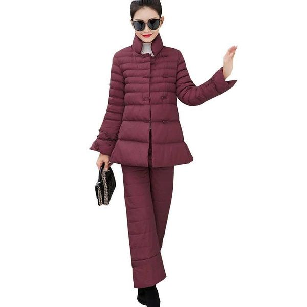 women's two piece pants winter women down cotton suit fashion loose high collar retro jacket + wide leg trousers chinese style sets 28, White
women's two piece pants winter women down cotton suit fashion loose high collar retro jacket + wide leg trousers chinese style sets 28, White