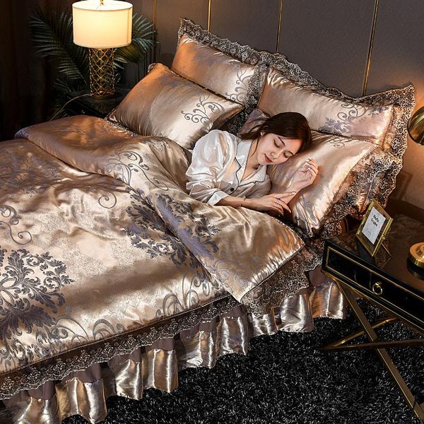 bedding sets european style bed skirt satin jacquard four-piece lace quilt cover double high-end luxury
bedding sets european style bed skirt satin jacquard four-piece lace quilt cover double high-end luxury