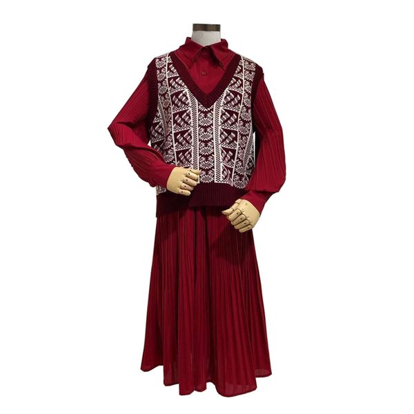 women set red blue beige knitted vest with shirt dress turn down collar long sleeve solid elegant t0392 210514, Black;gray
women set red blue beige knitted vest with shirt dress turn down collar long sleeve solid elegant t0392 210514, Black;gray