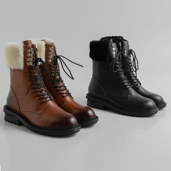 boots enmayla genuine leather women winter round toe lace-up motorcycle short plush patchwork ankle for bam5, Black
boots enmayla genuine leather women winter round toe lace-up motorcycle short plush patchwork ankle for bam5, Black