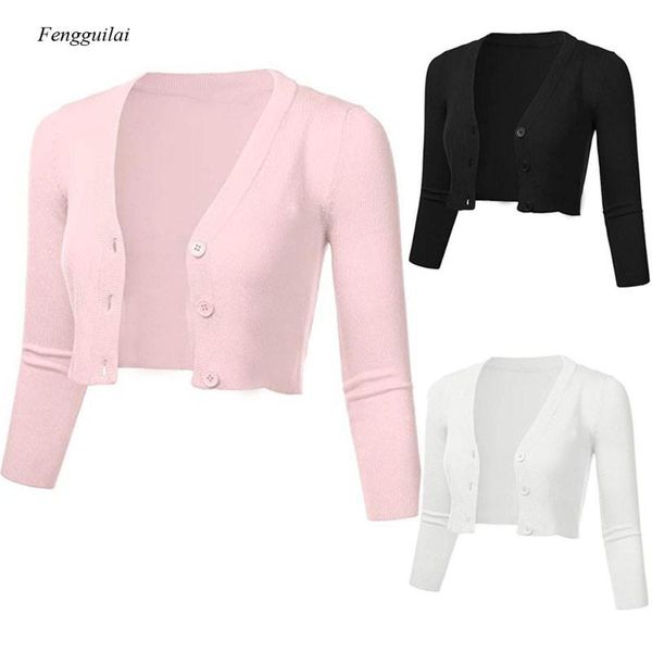 women's knits & tees 3/4 sleeve cropped short cardigans sweater women solid casual button down long coat autumn winter knit pull femme, White
women's knits & tees 3/4 sleeve cropped short cardigans sweater women solid casual button down long coat autumn winter knit pull femme, White