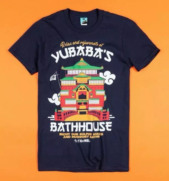 ghibli inspired yubaba's bathhouse navy t-shirt, White;black 
ghibli inspired yubaba's bathhouse navy t-shirt, White;black