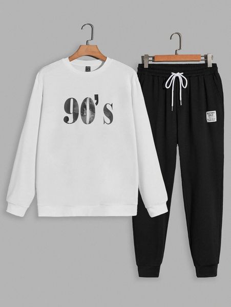 men letter graphic sweatshirt & sweatpants set c2sb#, Gray