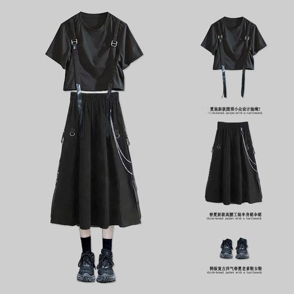 women's t-shirt female summer korean fashion loose strap bow pleated short-sleeved t-shirt+tooling chain skirt two-piece suit y2k haraj, White
women's t-shirt female summer korean fashion loose strap bow pleated short-sleeved t-shirt+tooling chain skirt two-piece suit y2k haraj, White