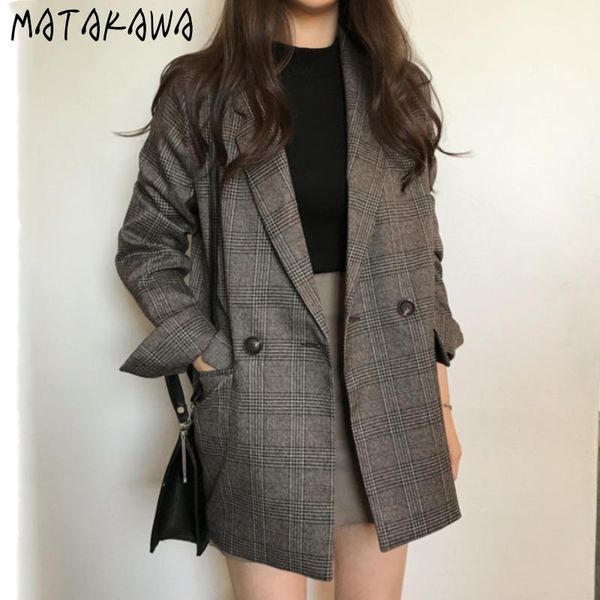 women's suits & blazers matakawa korean autumn vintage simple plaid notched woman jacket long sleeve double breasted high waist blazer, White;black
women's suits & blazers matakawa korean autumn vintage simple plaid notched woman jacket long sleeve double breasted high waist blazer, White;black