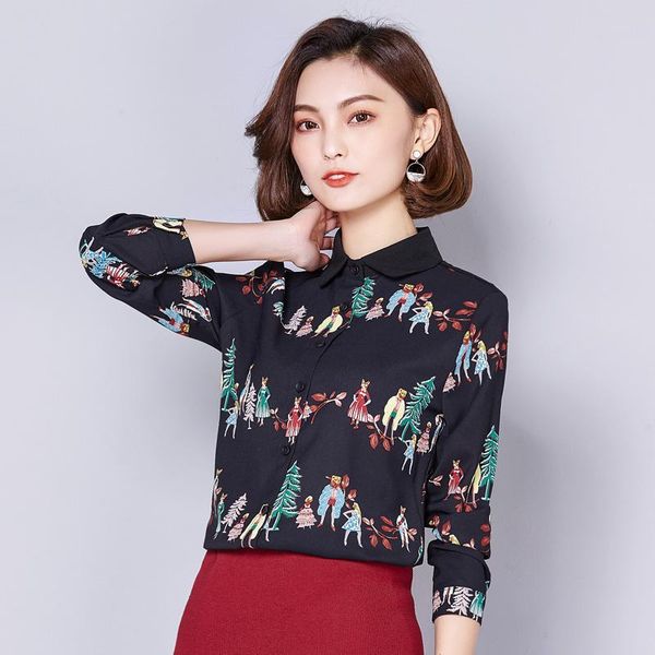 women's blouses & shirts autumn spring black flower print blouse women turn down collar button shirt casual cotton, White
women's blouses & shirts autumn spring black flower print blouse women turn down collar button shirt casual cotton, White