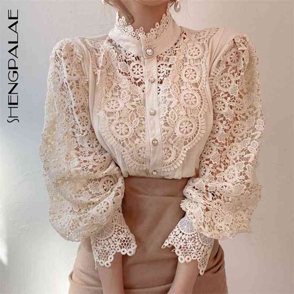 korean chic spring loose single breasted lace hollow flower stitching long sleeve stand collar shirt zt1061 210427, White
korean chic spring loose single breasted lace hollow flower stitching long sleeve stand collar shirt zt1061 210427, White