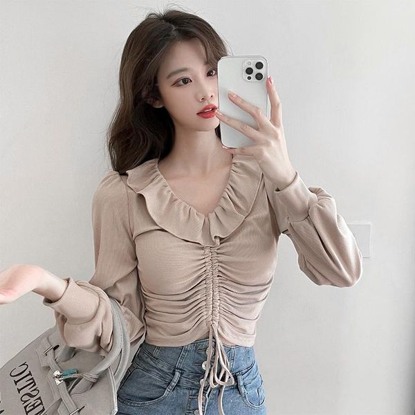 women's t-shirt 2021, , slim, white, sassy, wooden ears, drawstring, v neck, t shirt, knit for women
women's t-shirt 2021, , slim, white, sassy, wooden ears, drawstring, v neck, t shirt, knit for women