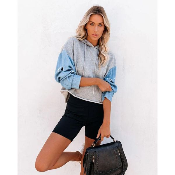 women's hoodies & sweatshirts 2021 autumn temperament casual hooded long sleeve denim stitching sweatshirt simple em*, Black
women's hoodies & sweatshirts 2021 autumn temperament casual hooded long sleeve denim stitching sweatshirt simple em*, Black