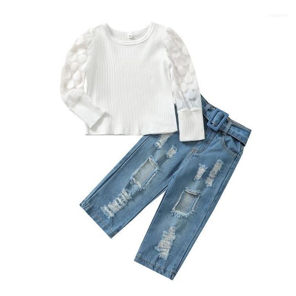 clothing sets little girls t-shirt and trousers suit fresh solid color lace dots long sleeve pullover ripped denim pants, 1-5years1, White
clothing sets little girls t-shirt and trousers suit fresh solid color lace dots long sleeve pullover ripped denim pants, 1-5years1, White