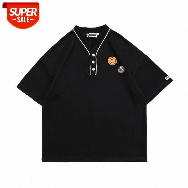 pure color v-neck smiley face badge short-sleeved t-shirt men's ins street loose casual five-point sleeve #803w, White;black
pure color v-neck smiley face badge short-sleeved t-shirt men's ins street loose casual five-point sleeve #803w, White;black