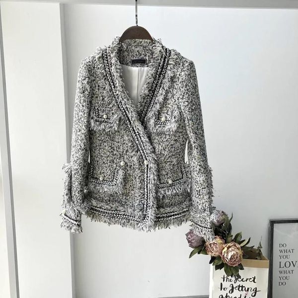 women's jackets pearl grey elegant women buttons tweed jacket chains fringe tassel outerwear office lady ol formal v-neck coats, Black;brown
women's jackets pearl grey elegant women buttons tweed jacket chains fringe tassel outerwear office lady ol formal v-neck coats, Black;brown