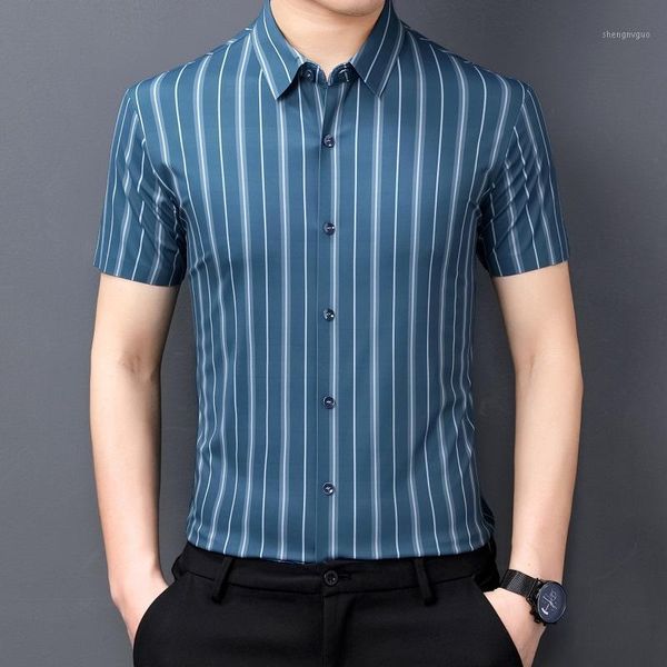 men's dress shirts 2021 spring and summer striped shirt short sleeve business leisure slim ice silk middle aged 7762, White;black
men's dress shirts 2021 spring and summer striped shirt short sleeve business leisure slim ice silk middle aged 7762, White;black