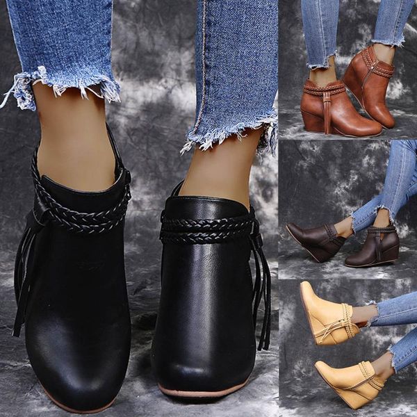 boots retro women autumn winter boot shoes tassel wedges zipper solid color short booties round toe platform warm ladies #40, Black
boots retro women autumn winter boot shoes tassel wedges zipper solid color short booties round toe platform warm ladies #40, Black
