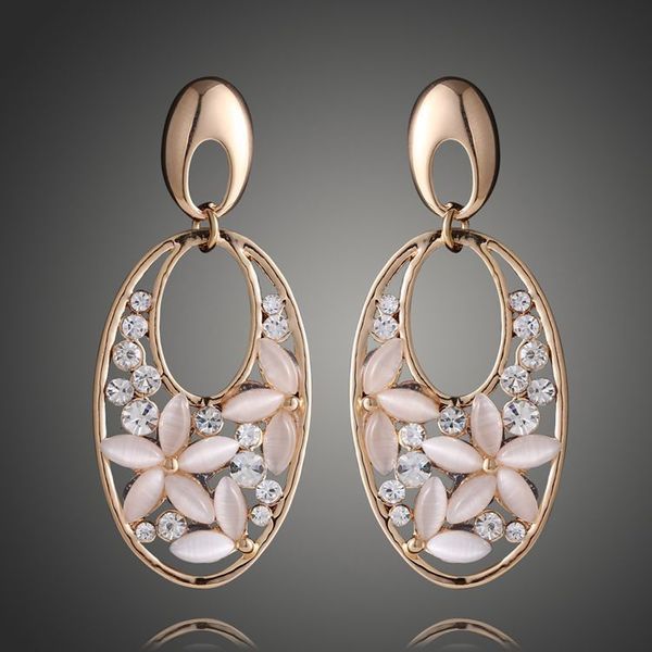 a1250 jewelry new hollow oval inlaid diamond opal flower earrings, Golden
