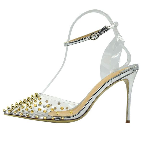 big size 34-45 transparent pvc gold or silver spikes studs women high heels sandals shoes, Black
big size 34-45 transparent pvc gold or silver spikes studs women high heels sandals shoes, Black