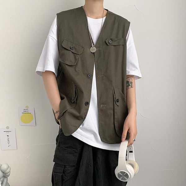 men's vests 2021 summer fashion brand multi pocket tooling coat vest loose and versatile cantilevered sleeveless, Black;white
men's vests 2021 summer fashion brand multi pocket tooling coat vest loose and versatile cantilevered sleeveless, Black;white