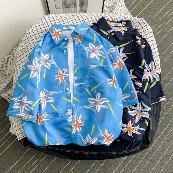 shirt men's short sleeve shirt men hawaiian print casual shirt couple cardigan, White;black
shirt men's short sleeve shirt men hawaiian print casual shirt couple cardigan, White;black