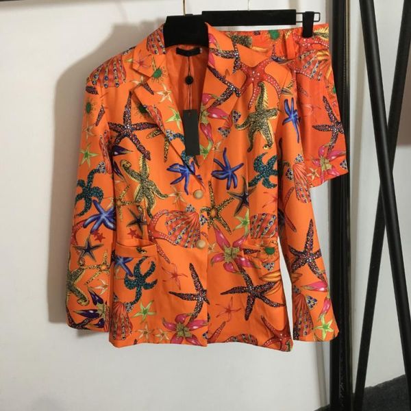 women's tracksuits orange fashion street metal buttons starfish shell print blazer + high waist shorts two piece set summer fall women, Gray
women's tracksuits orange fashion street metal buttons starfish shell print blazer + high waist shorts two piece set summer fall women, Gray
