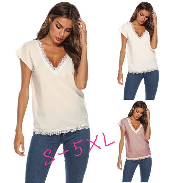 t shirts casual solid color women's v-neck stitching lace short-sleeved shirt female t-shirt kmh0, White
t shirts casual solid color women's v-neck stitching lace short-sleeved shirt female t-shirt kmh0, White