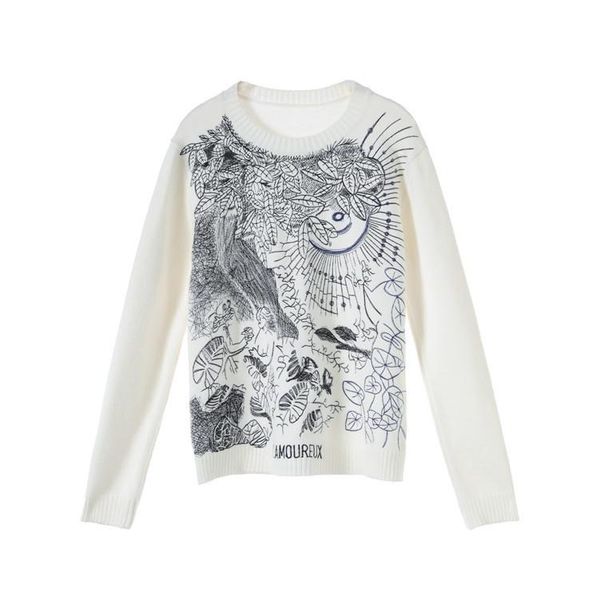 women's sweaters version of its pullovers embroidered long sleeved loose sa1128 female heavy leaves, White;black
women's sweaters version of its pullovers embroidered long sleeved loose sa1128 female heavy leaves, White;black