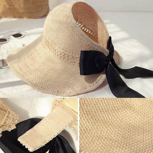 women summer straw visor cap headless roll up foldable beach wide brim sun hat do2 outdoor hats, Black;white
women summer straw visor cap headless roll up foldable beach wide brim sun hat do2 outdoor hats, Black;white
