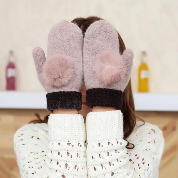 five fingers gloves women' mittens 2021 winter cute warm pompom faux fur thicken knitted full finger, Blue;gray
five fingers gloves women' mittens 2021 winter cute warm pompom faux fur thicken knitted full finger, Blue;gray