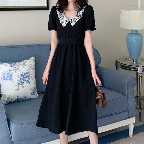 vintage elegant dress women lace patchwork summer fashion short sleeve high waist dress loose temperament dress vestidos 210515, Black;gray
vintage elegant dress women lace patchwork summer fashion short sleeve high waist dress loose temperament dress vestidos 210515, Black;gray