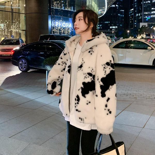 women's fur & faux 2021 winter casual loose hooded coat women cute fashion soft plush warm lamb wool jacket fluffy outerwear preppy sty, Black
women's fur & faux 2021 winter casual loose hooded coat women cute fashion soft plush warm lamb wool jacket fluffy outerwear preppy sty, Black