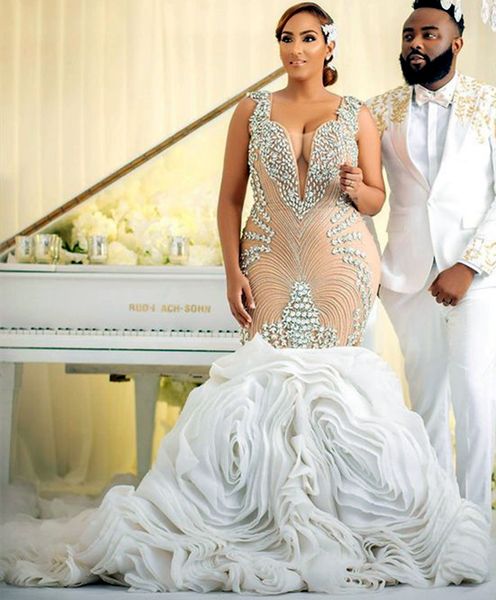 2021 plus size arabic aso ebi luxurious beaded crystals wedding gowns backless mermaid detachable train bridal dresses zj406, White
2021 plus size arabic aso ebi luxurious beaded crystals wedding gowns backless mermaid detachable train bridal dresses zj406, White