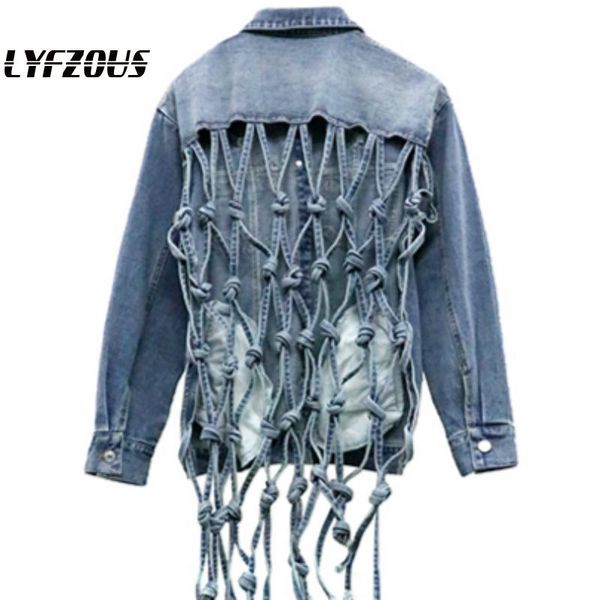 women's jackets backless women denim jacket coat bandage design punk tassels hollow out jeans chaqueta mujer, Black;brown
women's jackets backless women denim jacket coat bandage design punk tassels hollow out jeans chaqueta mujer, Black;brown