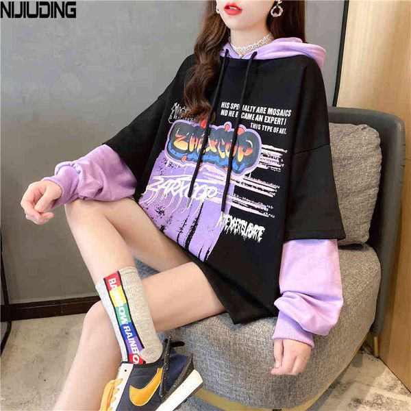 winter long sleeve loose fake two pieces hoodies women casual letter pullovers drawstring sweatshirts female 210514, Black
winter long sleeve loose fake two pieces hoodies women casual letter pullovers drawstring sweatshirts female 210514, Black
