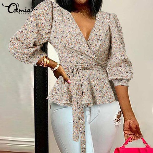 blouses celmia elegant floral printed office blouses women casual shirt deep v-neck ruffles fashion belted blusas femininas, White
blouses celmia elegant floral printed office blouses women casual shirt deep v-neck ruffles fashion belted blusas femininas, White
