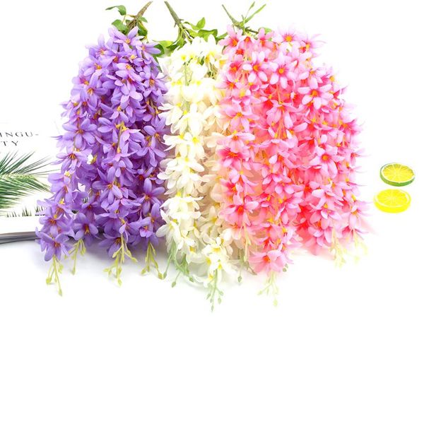 fake silk wisteria home decoration wedding party decor flower vines garland hanging rattan 5 head/bunch artificial clove decorative flowers
fake silk wisteria home decoration wedding party decor flower vines garland hanging rattan 5 head/bunch artificial clove decorative flowers